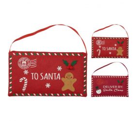 Ozdoba závesná obálka 28x16 cm plsť červená mix
