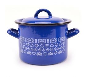 Hrniec smaltovaný s pokrievkou, 28cm / 14,5L, dekor Čičmany