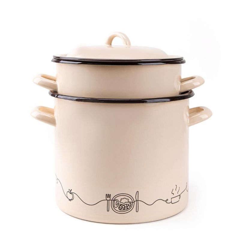 Hrniec smaltovaný s pokrievkou, 25cm/10L, dekor Linea