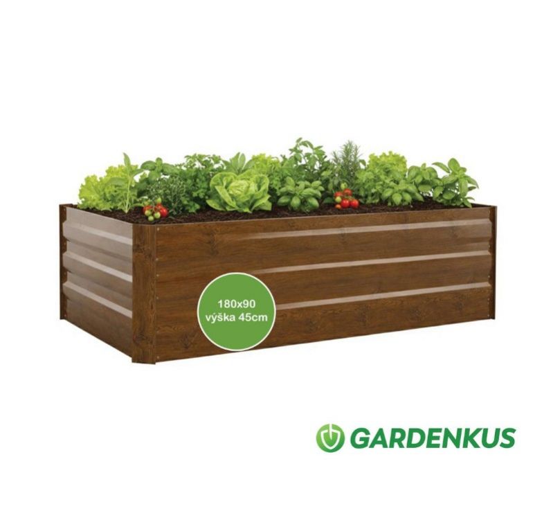 Záhon vyvýšený oceľový hranatý 180x90x45cm drevodekor GARDENKUS