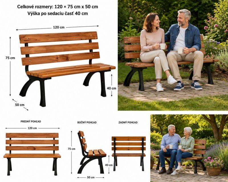 Lavica záhradná KAROLÍNA kov+drevo GARDENKUS