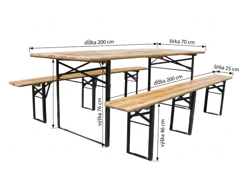 Nábytok set pivný 200cm FRANZ, stôl 200x70cm + 2x lavica 200x25cm